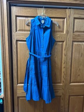 Anne Klein Sleeveless Button-Front Midi Dress in Royal Blue